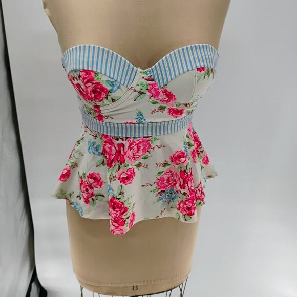 Betsey Johnson High Waist Tankini Swimsuit 2 Piece Underwire Prisoner of Love S - Picture 14 of 16